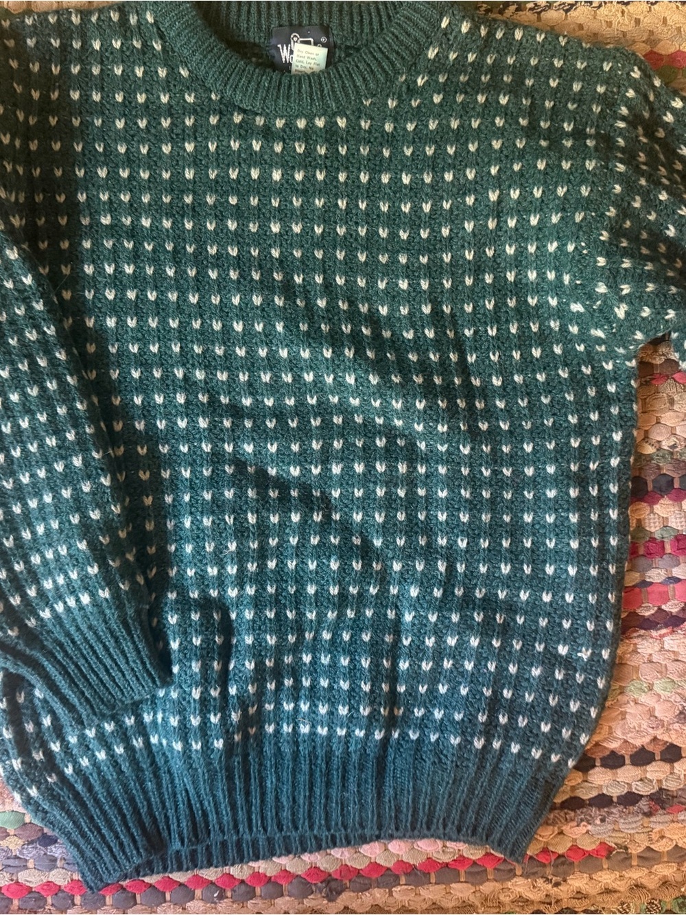 Woolrich Teal and White Patterned Crewneck Sweater - Men's size medium like new